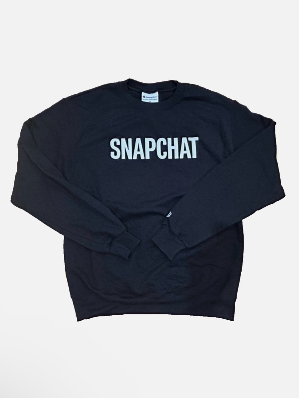 Champion Snapchat Sewn-In Letters Employee Black Sweatshirt Size Medium Logo
